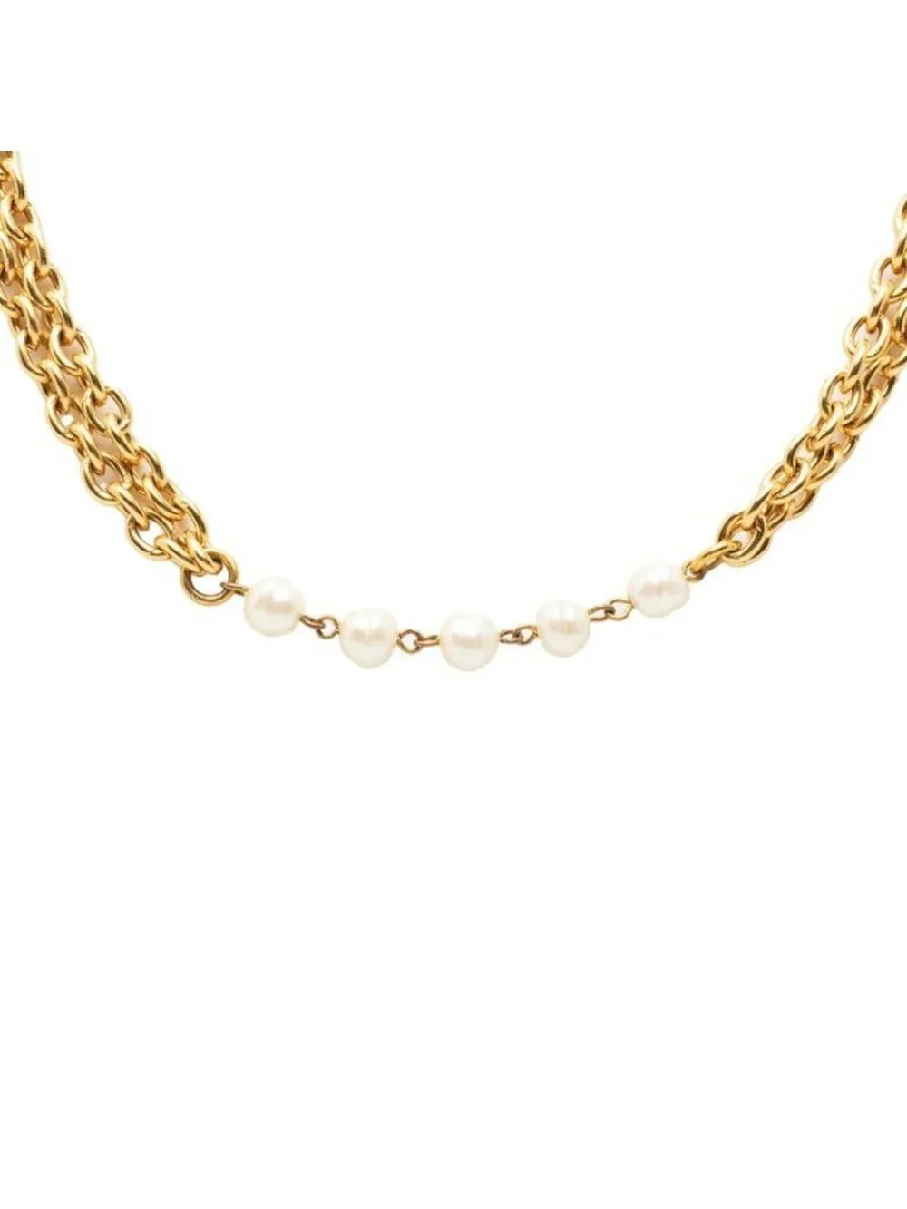 Chanel Vintage Chain Long Necklace Gold Plated Faux Pearl
